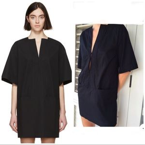Totême Black Zagora Tunic square deep V neck mini dress